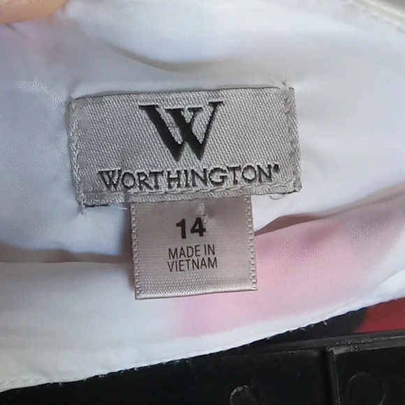 GUC Worthington midi skirt lined white floral silky feel size 14 - Picture 3 of 7